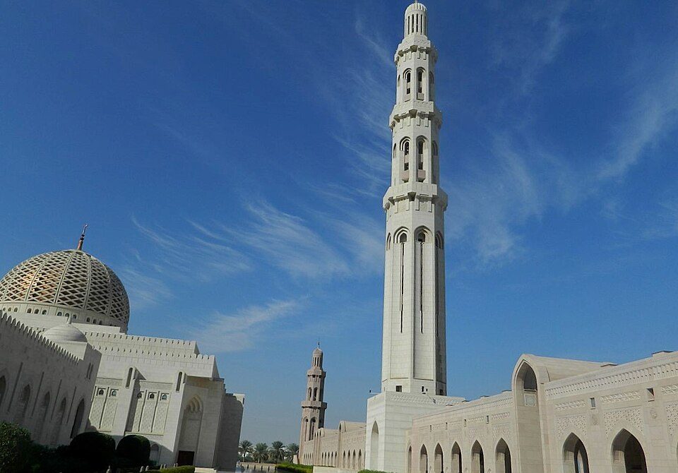 Dome and minaret, Sultan Qaboos Grand Mosque, Muscat